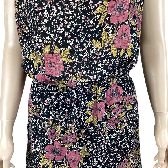 Asher Sleeveless Floral Print Dress Medium Stretch Waist Keyhole Ruffle - Picture 7 of 8